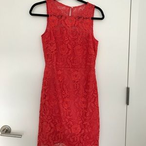 JCrew Coral Colored Floral Lace Overlay